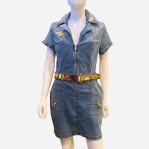 Women's  Guess Denim Dress w Zipper & Belt Custom Wonder Woman Design Sz Large